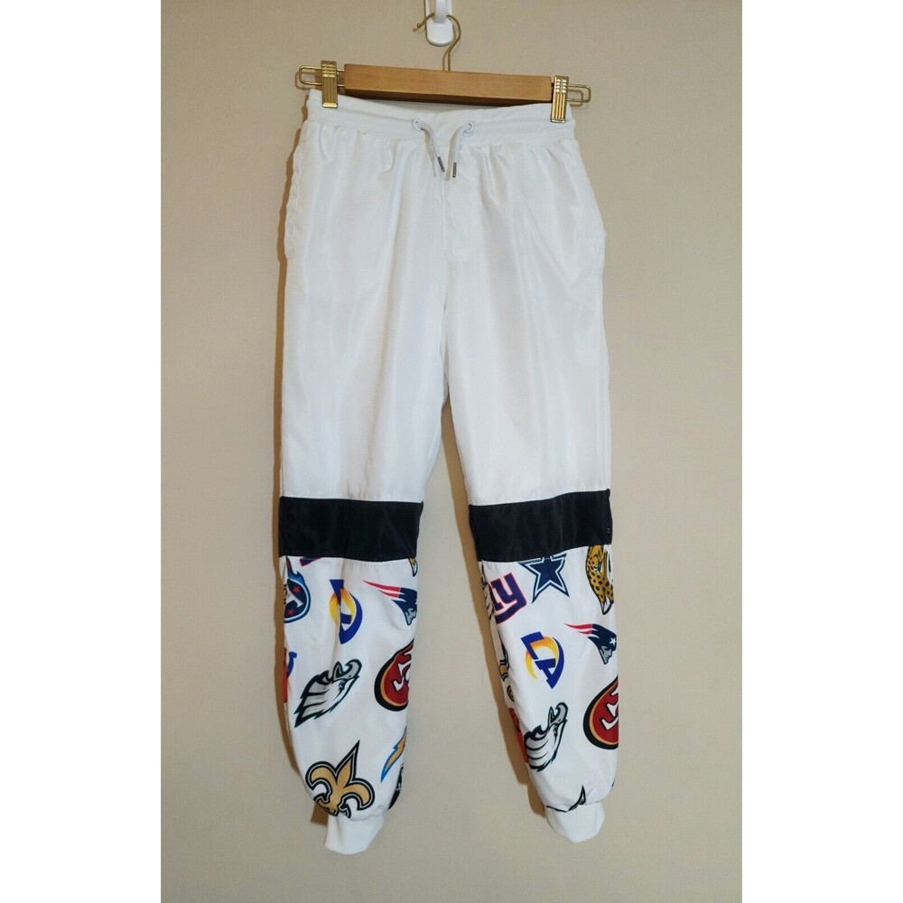 NFL Team Apparel Kids Sweatpants White Lined Football Logos ICER Brands Sz 10-12 - Picture 2 of 8